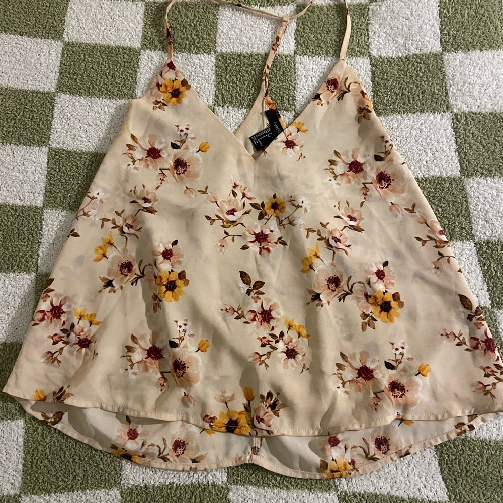 Forever 21 Cream and Yellow Asymmetrical Tie Front Camisole
